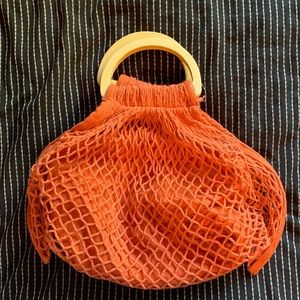 Wild Fable Orange Beach Tote Knitted Wooden Handle